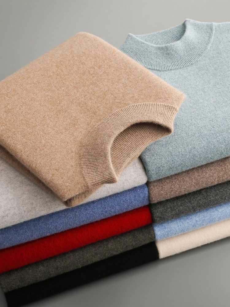 ANGEL Mens 100 Merino Wool Sweater Mockneck Pullovers Autumn Winter Smart Casual Cashmere Knitwear Basic Male Clothing TopsZ250918