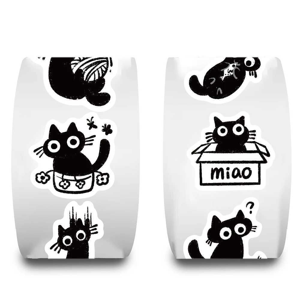 500PCS Little Black Cat Roll Stickers Decoration Collage Fashion Skateboard Phone Coffee Scrapbook For Waterproof Art Sticker C250918