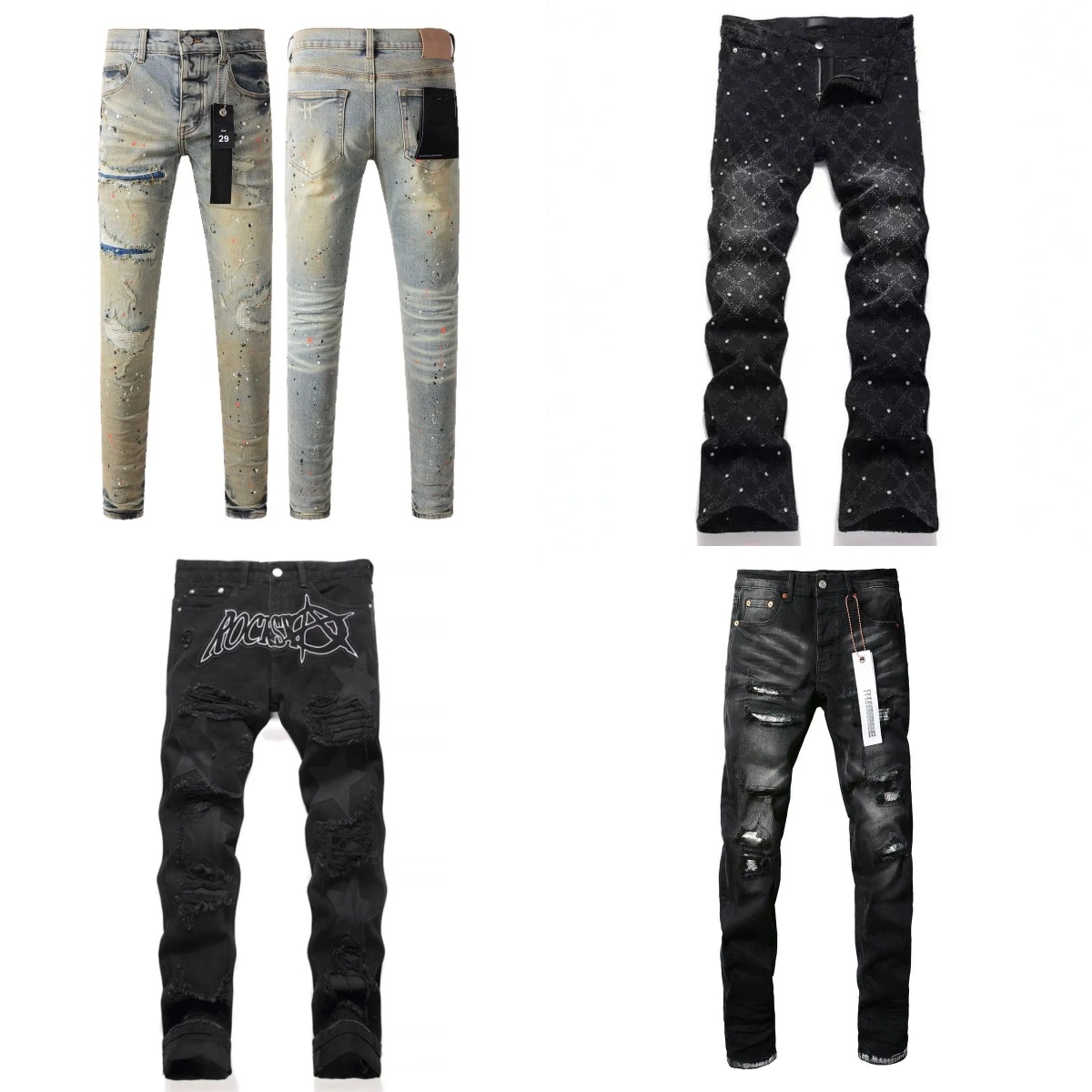 Men's Jeans Designer Light Starry Sky Luxury Jeans Men's Diamond Black Slim Fit Jeans Elastic Rivet Denim Pants Skinny Jeans