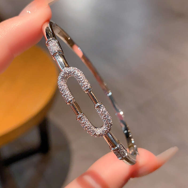 Minimalist Full Zircon Copper Gold-Plated Bracelet Geometric Paperclip Heart Personalized Non-Fading Bangle ddmypluto