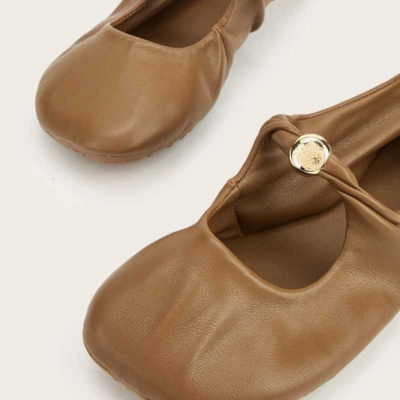 Comfort Soft Leather Ballet Flats Women Fashion Metal Decoration Mary Jane Shoes Casual Light Loafers Elegant Shallow Party Shoe W250918