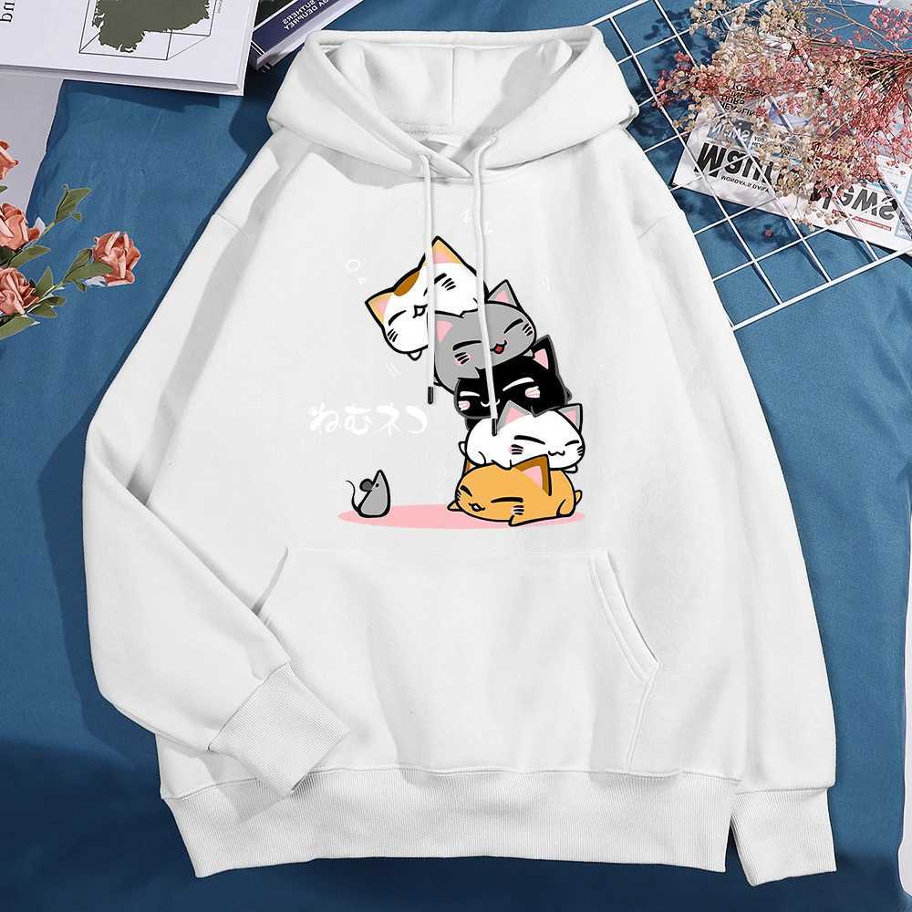 Cute Layered Cat Cant See The When SLeeping Hoodie Womens Fashion Round Neck Clothing Cute Hoodie Street SweatshirtZ250918