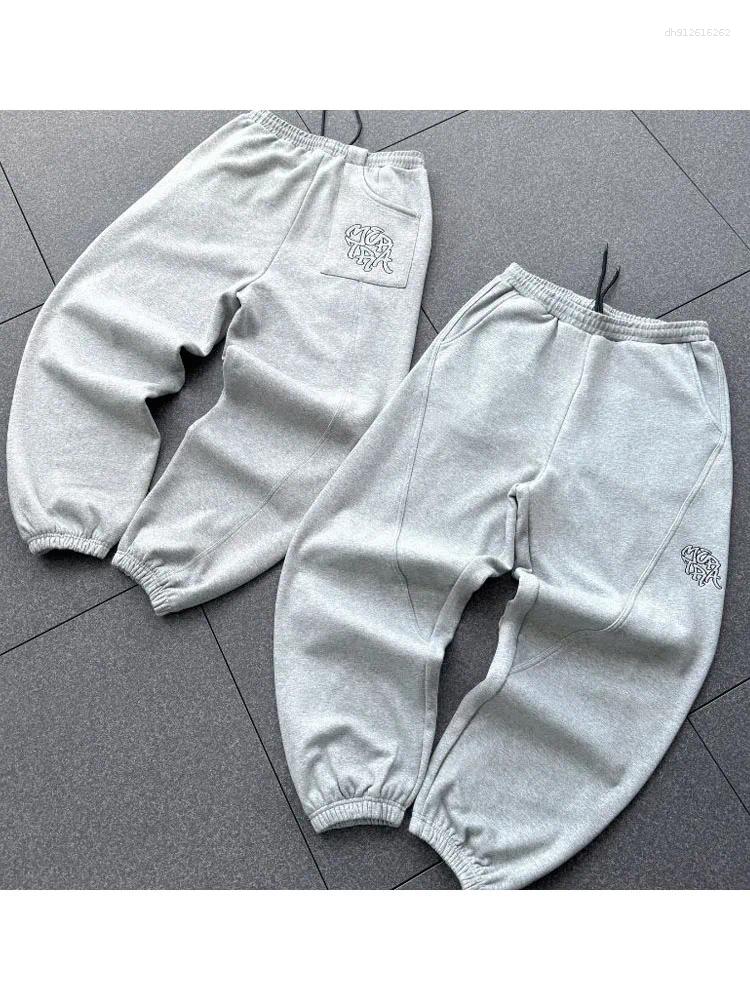 Men's Pants Metra Vintage Gray Sweatpants Baggy Y2k Harajuku Hip Hop Embroidery Joggers Wide Leg Sports Casual Trousers Streetwear