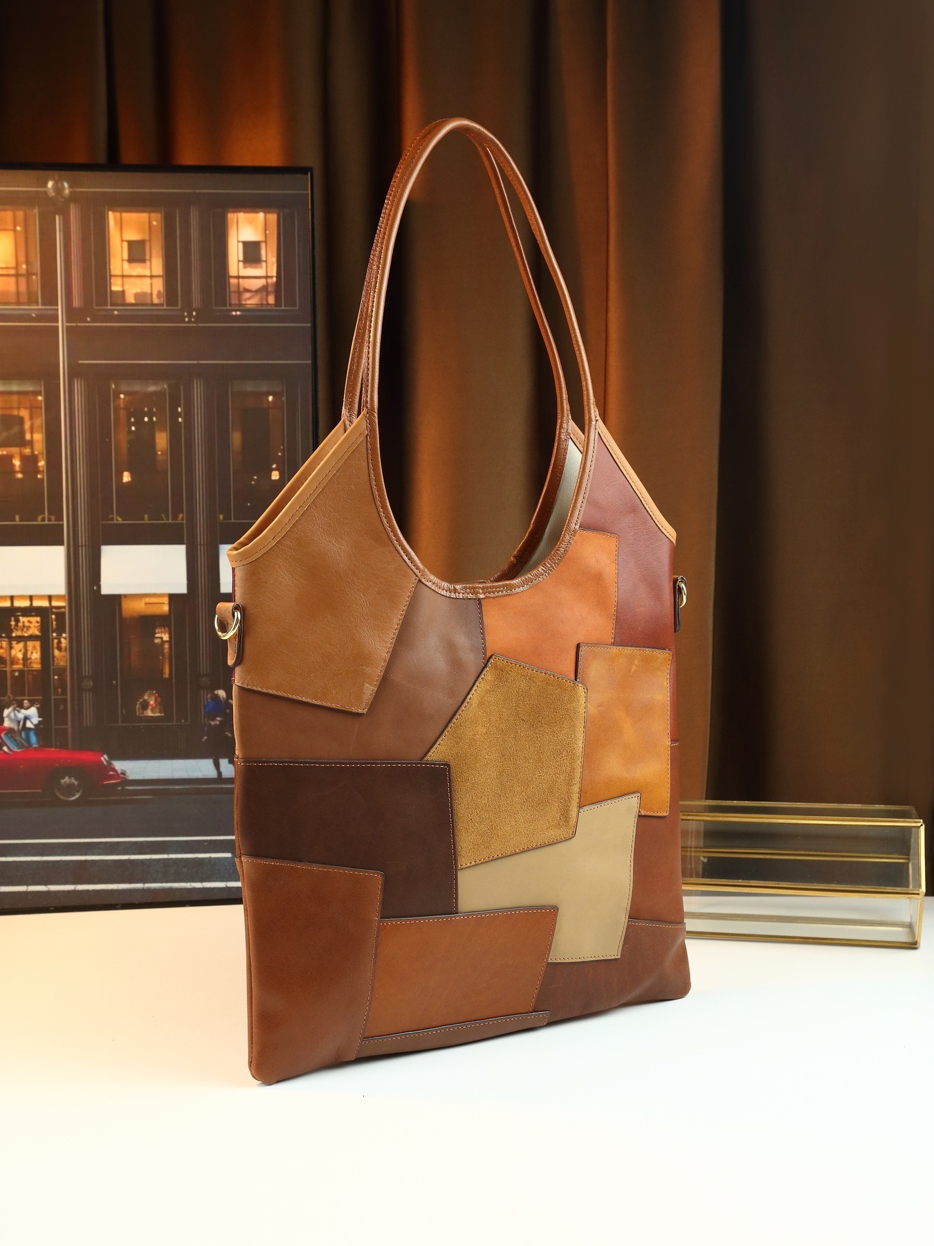 2025 Autumn/Winter New Retro Patch Leather Design Handbag Light Luxury Elegant Style Women's Underarm Bag Designer Bag