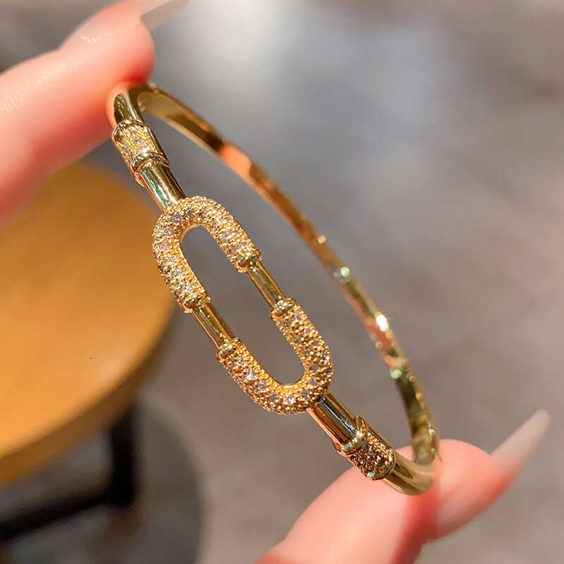 Minimalist Full Zircon Copper Gold-Plated Bracelet Geometric Paperclip Heart Personalized Non-Fading Bangle ddmypluto