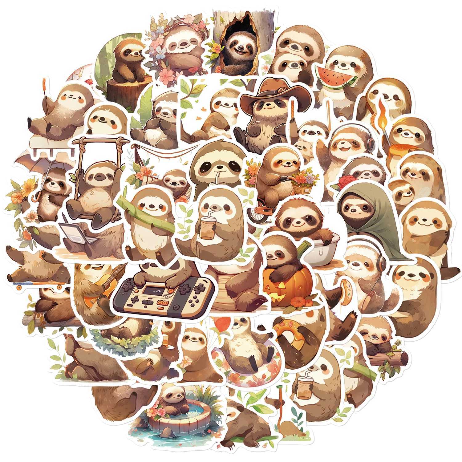 50PCS Cute Sloth Sticker Notebook Graffiti Waterproof Luggage Scrapbooking Suitcase Skateboards PVC Bicycle Cafe Stickers C250918