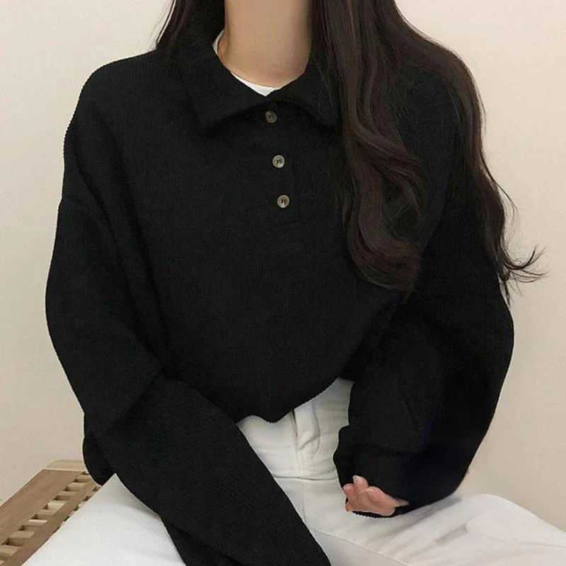 Sweatshirts Women Kawaii Pure Simple New Autumn Turndown Collar Preppy Style Fashion Tender Girlish Loose Basics Ulzzang FemaleZ250918