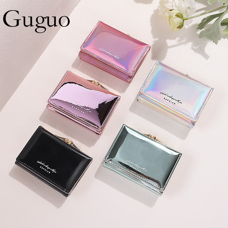 Guguo Free Shipping New Designer Bag Laser Ins Style Women's Coin Wallet PU Card Holder Student Fashion Multifunctional Short Hair Wallet High-end Feel Women