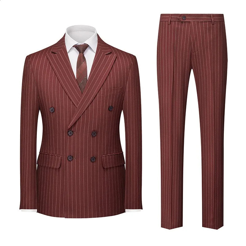 Mens Striped Suit Twopiece Double Split 250918