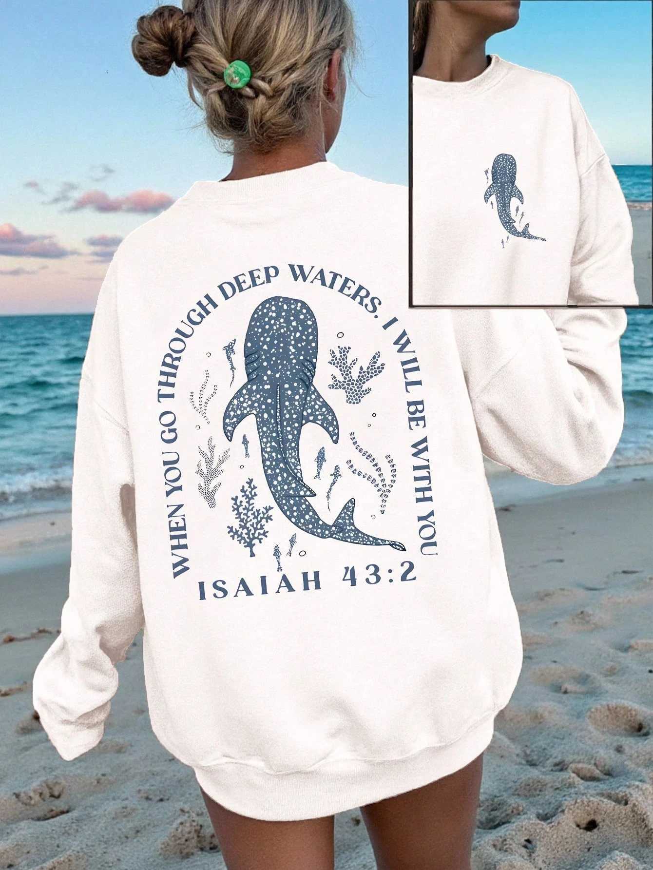 Interesting Ocean Whale Deep Water Print Womens Sweatshirt ONeck Casual Pullover Soft Autumn Streetwear Loose Y2K ClothesZ250918