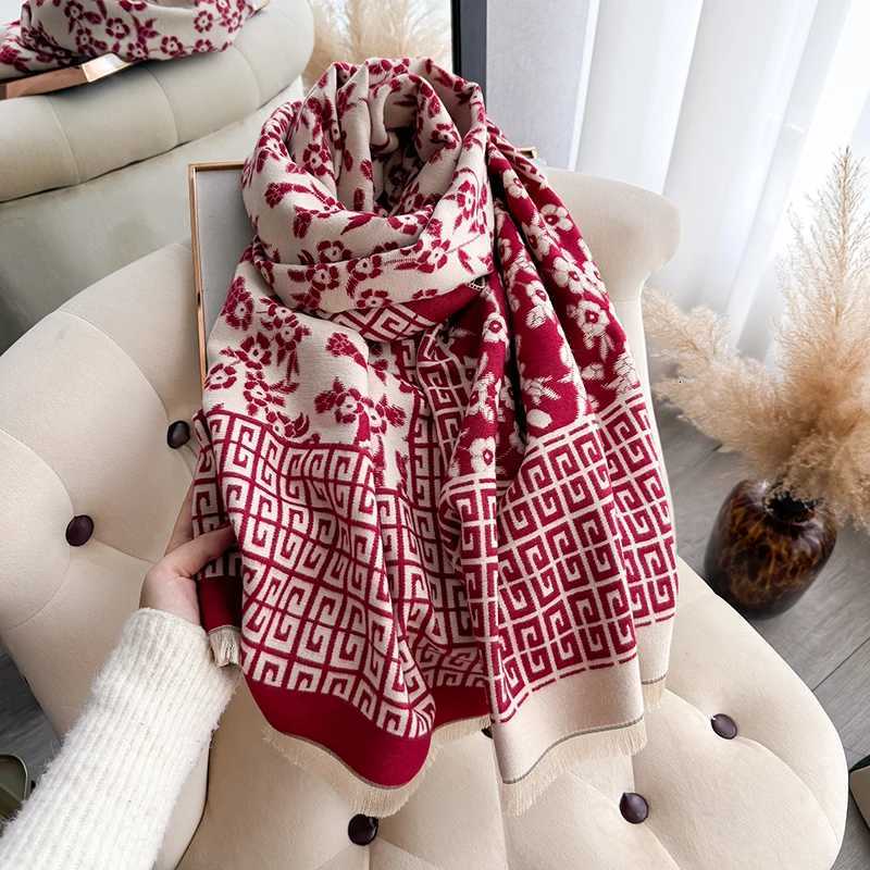 2025 Winter Wen Cashmere Scarf Thick Warm Shls Wrs ral Jacquard La Blanket Echarpe Bufanda Fem New Y250918