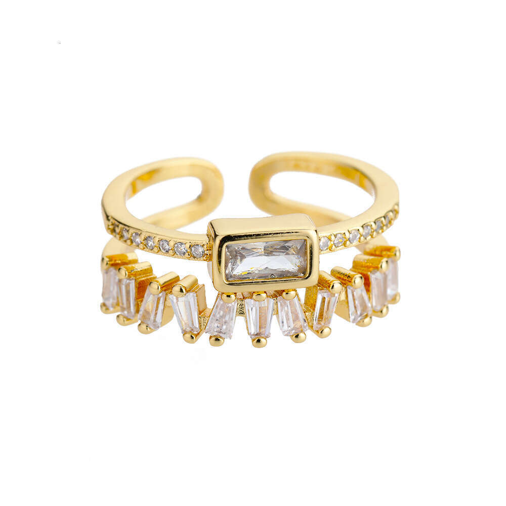 Geometric Double Layer with Micro Paved Zircon, T-shaped Zircon Fashion Tail Ring for Women