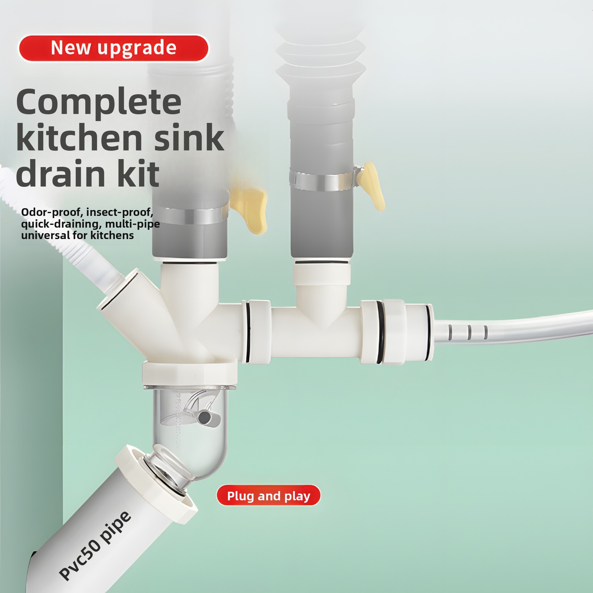 45 Degree Wall Device Double Outlet Connector Special Anti-Odor Drain Artifact Kitchen Drainage Pipe Seal Plug