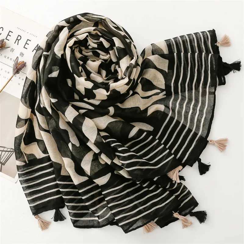 Luxury Wen Scarf Summer Beach Shl Cotton Linen Feeling Tassel Muslim Hijab Wr La Viscose Scarf Y250918