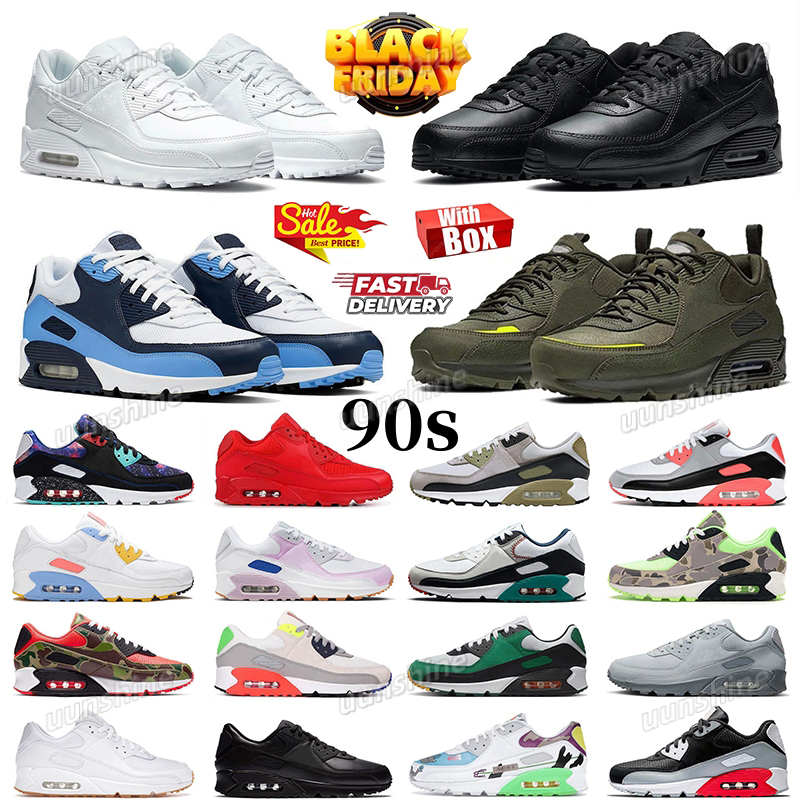 90 90s Designer Running Shoes with box Mens Women Triple White Black Midnight Navy olive Wolf Grey Black Infrared Neon Desert Flat Pewter Sports Trainers Sneaker