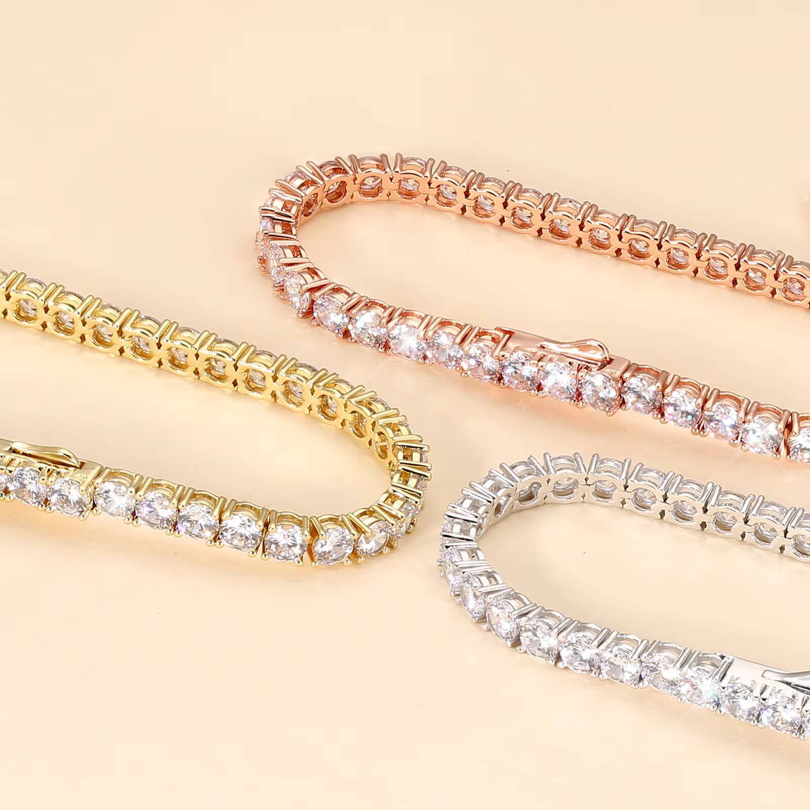 2mm 3mm 4mm 5mm Women Tennis Chain Moissanite Jewelry Men 14K White Gold Plated Moissanite Diamond Tennis Bracelet 925 Silver