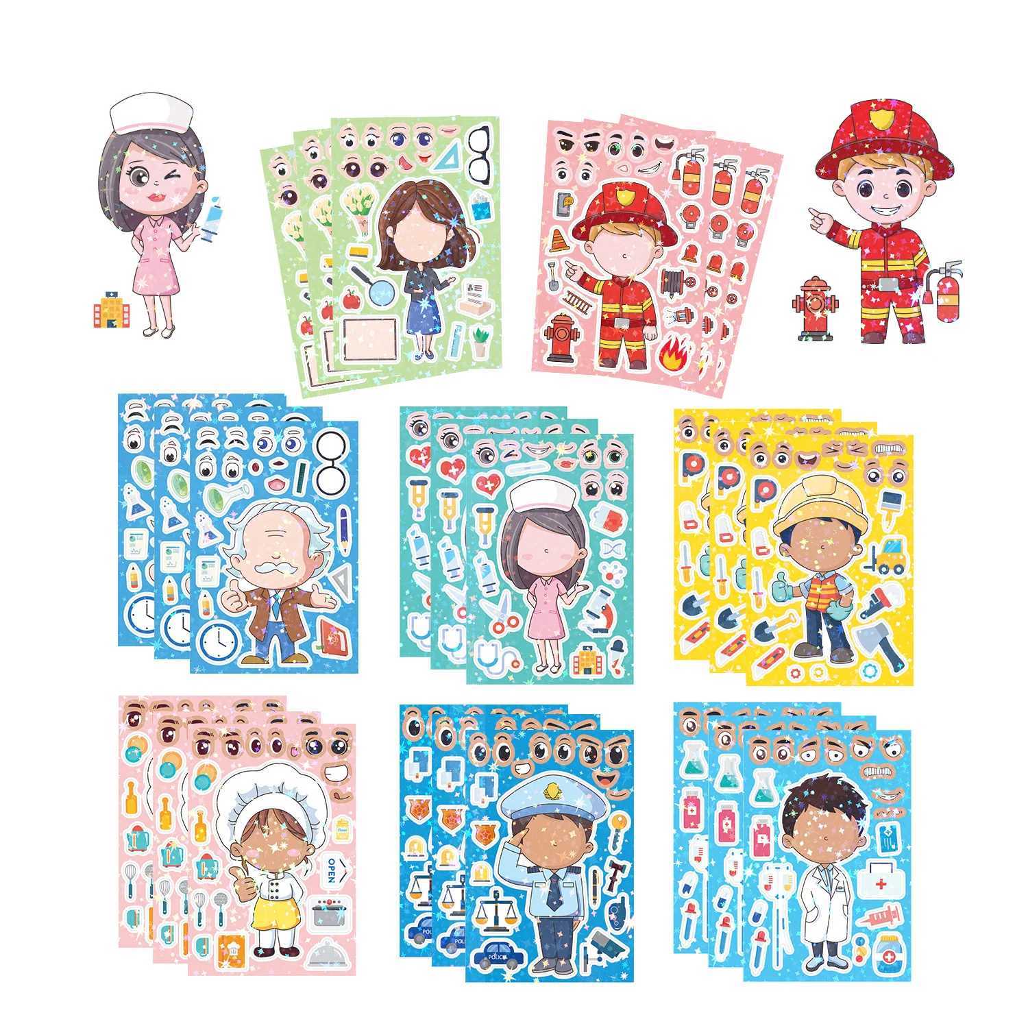 8PCSSet DIY Stickers Puzzle Face Changing Stickers Animal Assemble Game Montessori Cognition Educational Toys For Children Kids C250918