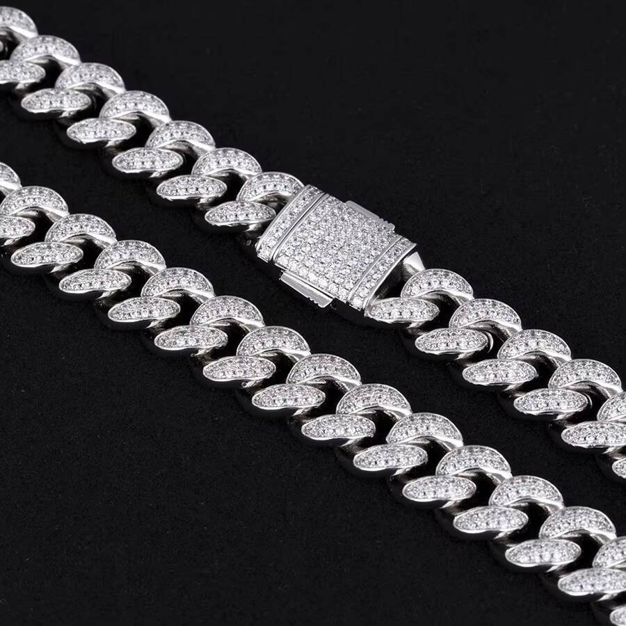 Wholesale KRKC 12mm AAAAA Iced Out Men Chain Real 100 925 Sterling Silver Jewelry Set Cuban Link Gold Silver Plated Bracelet