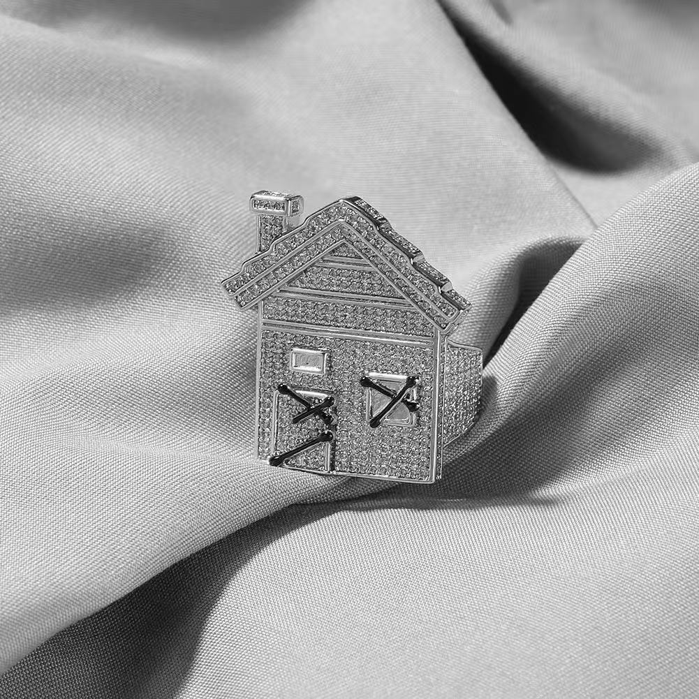 Custom VVS Moissanite Cuban Ring Fine Jewelry S925 Sterling Silver Gold Plated Men Ring Trap House Moissanite Diamond Ring