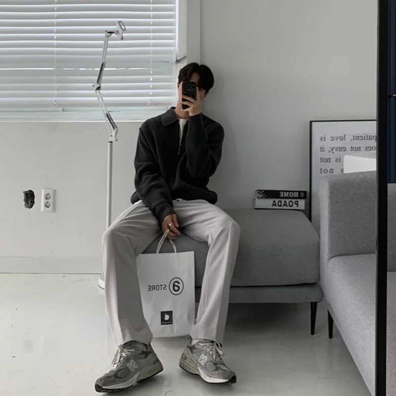 Winter Lapel Sweater Men Warm Fashion Casual Knit Pullover Men Korean Loose Zipper Long Sleeve Sweater Mens Jumper ClothesZ250918