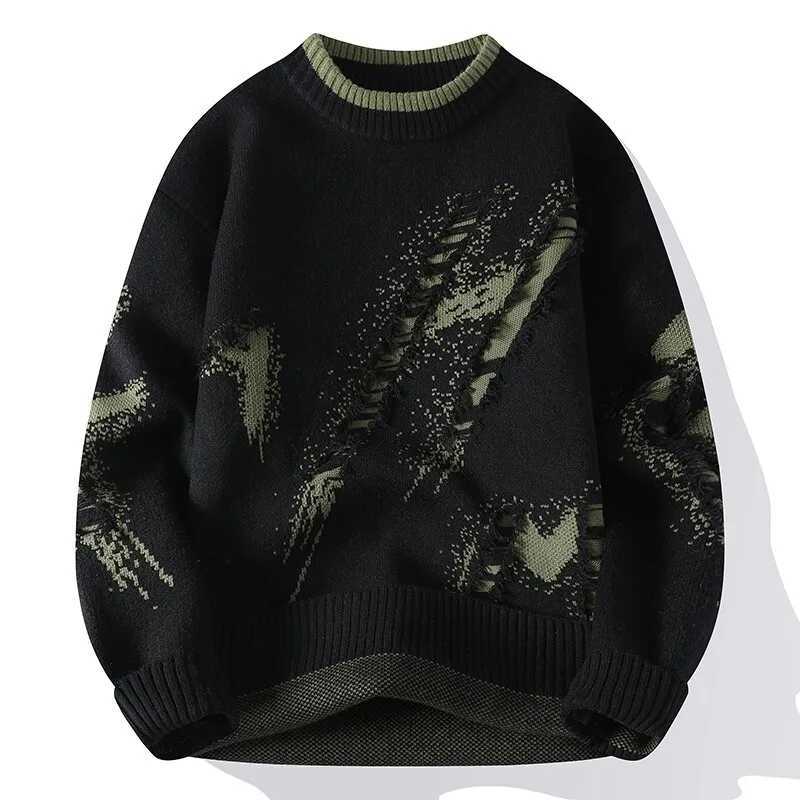 2025 Autumn Men Casual Sweater Tassels Patchwok Cute Couple Sweaters Round Neck Long Sleeve Male Knitted Harajuku PulloverZ250918