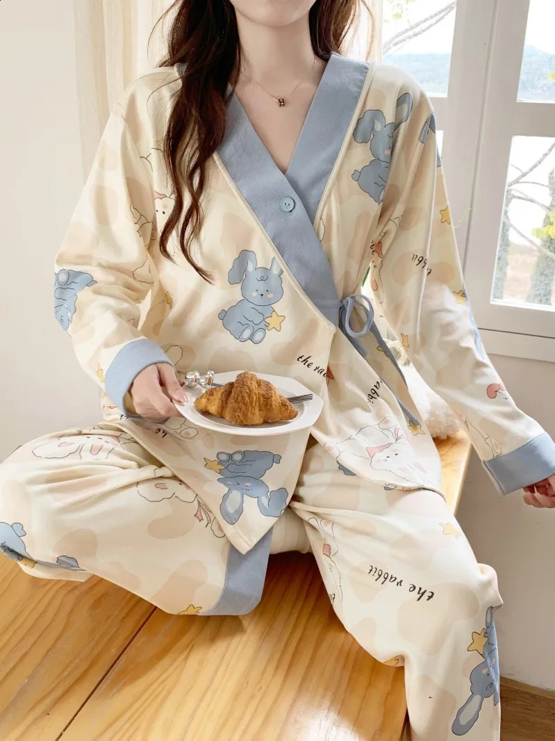 Monthly Clothing Spring and Autumn Postpartum Maternity Pajamas Summer Thin Section Breastfeeding Maternity Home Wear 250918