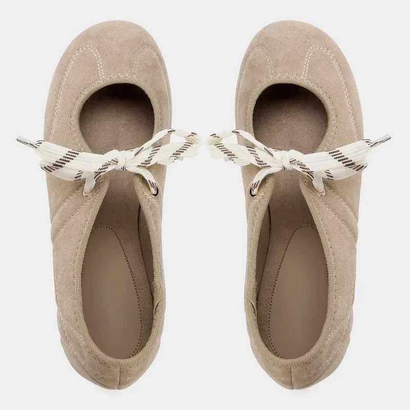 Faux Suede Round Toe Sports Ballet Flats Woman Fashion Brand Shallow Laceup Mary Jane Shoes Comfort Soft Sole Womens Loafers W250918