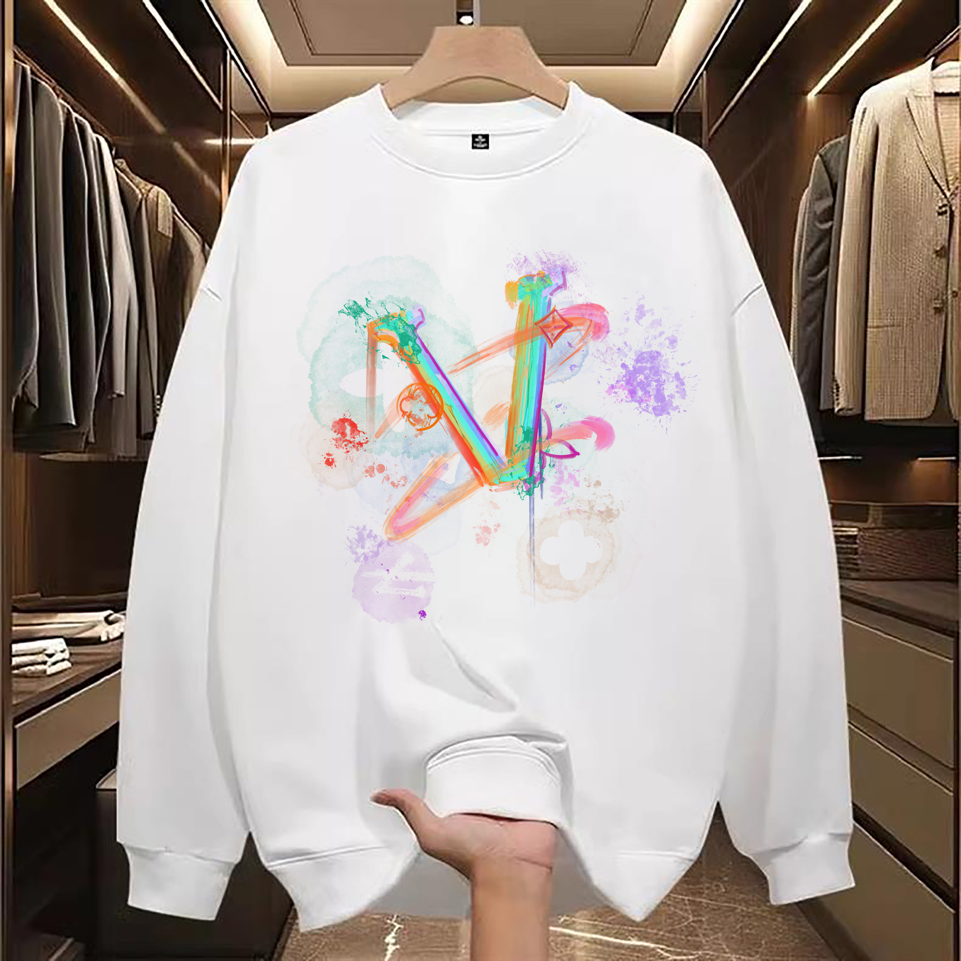 Men's Hoodies Round Neck High-end Black And White Pattern Printing For Warmth Sweatshirts For Men