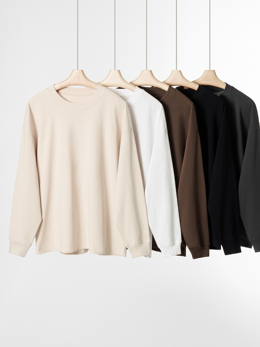 Men's 300g Heavyweight Japanese-Style Minimalist Solid Long-Sleeve T-Shirt - 2024 New AW Versatile Cotton Basic Top-15M