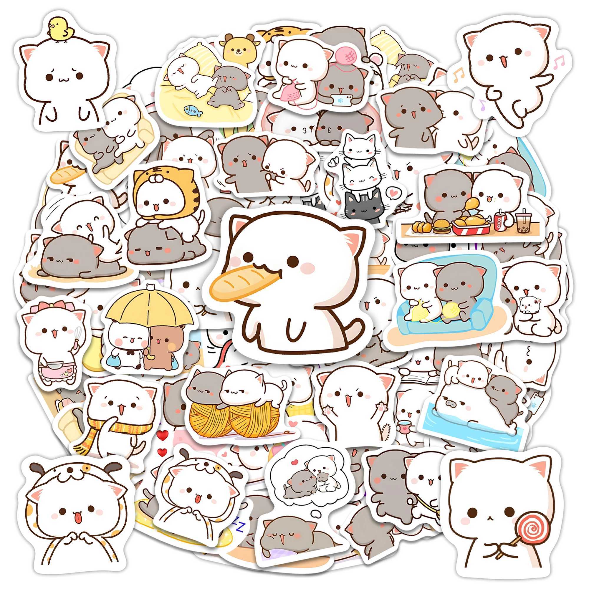 50Pcs Cute Couple Cat Stickers Cartoon Kawaii DIY Gift Decal Doodles for Scrapbook Skateboard Luggage Phone Waterproof Stickers C250918
