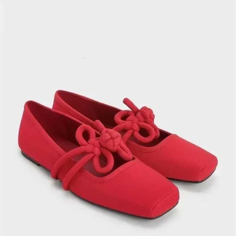 Designer Ethnic Style Women Red Satin Mary Jane Shoes Fashion Shallow Square Toe Shoes Spring Autumn Soft Sole Ballet Shoes W250918 - view 3