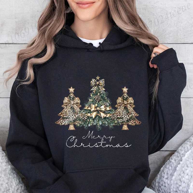 Christmas Trees Print Daily Women Men Hoodies Loose Classic Long Sleeve Hoodies Leopard Print Christmas Tree Sweatshirts TopsZ250918