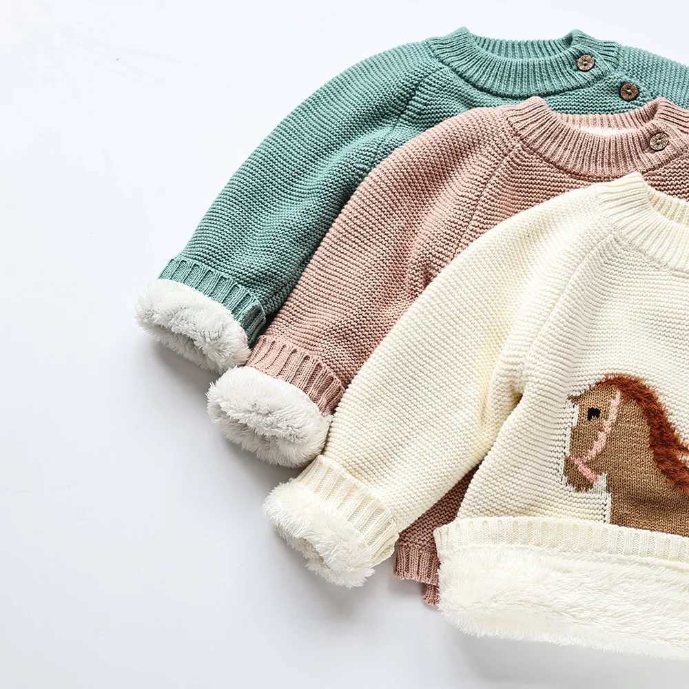 MILANCEL Winter New Cartoon Kids Baby Sweaters Fur Lining Kids Knitwear Fleece Boys Pullover Coat L250917