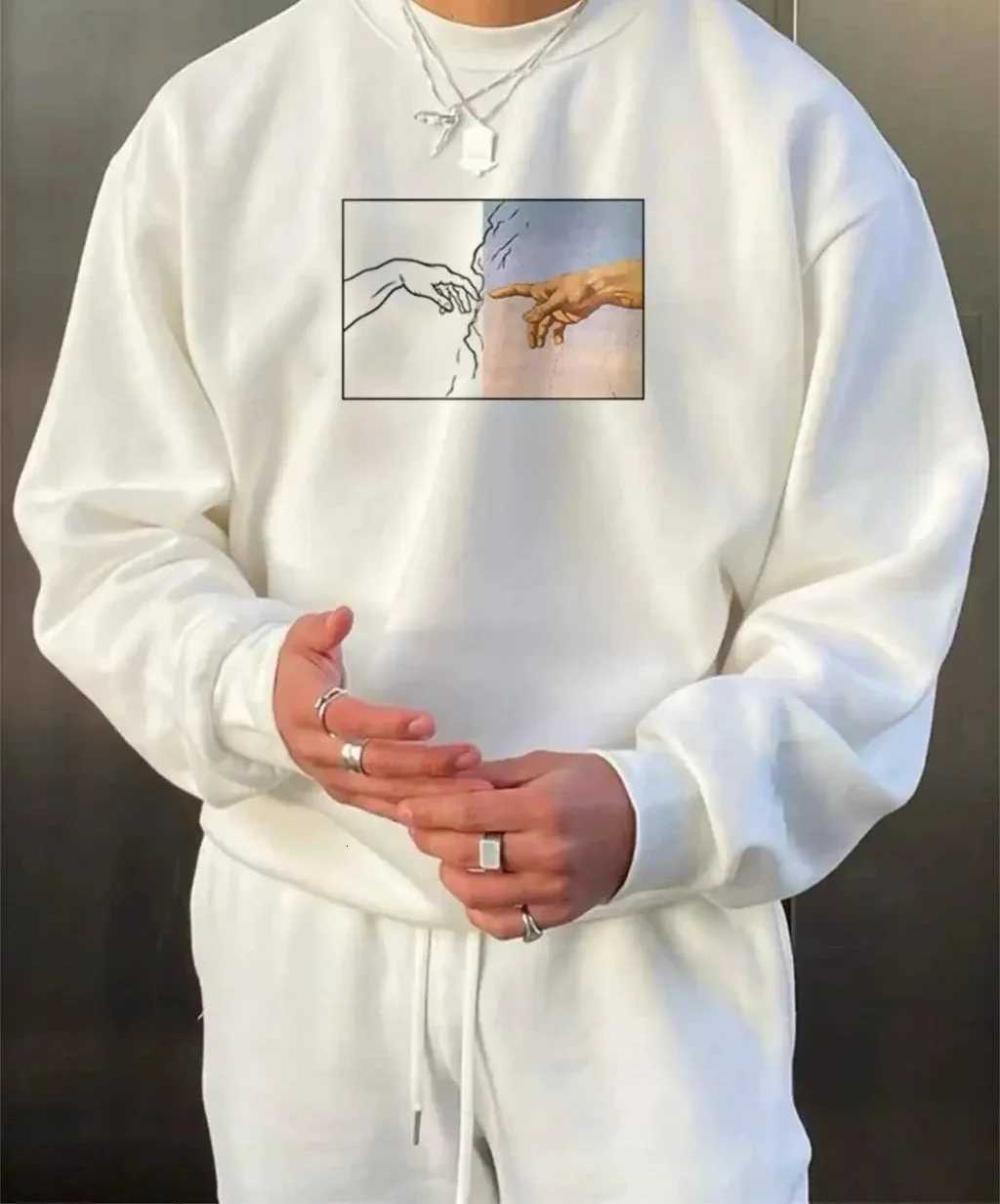 Street Style Woman Hand Printing Sweatshirts Autumn Warm Hoodies Crewneck Pullovers Fashion Casual ClothingZ250918