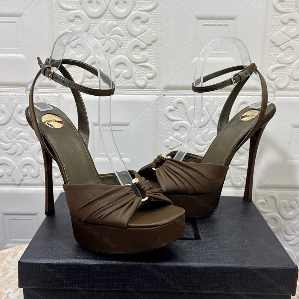 Top quality Metal Buckle Decorative Platform Heel Sandals 13.5cm Super Heel Round Toe Open Toe Ladies Sandals Luxury Designer Classic Fashion Evening Dress Shoes
