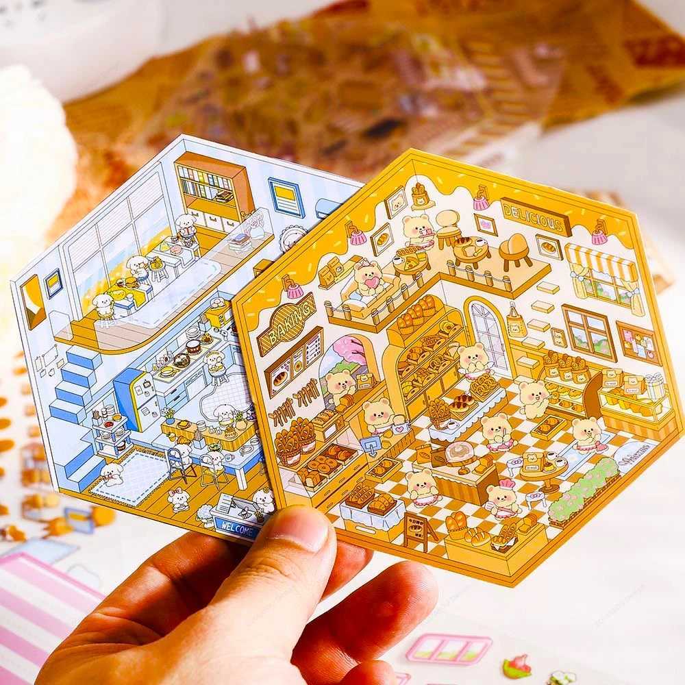 3D PET Sticker Landscaping Cute Cartoon Pocket Scene DIY Cabin Stickers Stacking Hand Account Gift for Kid Child C250918