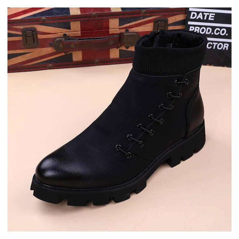 italian brand designer men's fashion original leather boots black trend platform shoes cowboy ankle boot handsome short botas