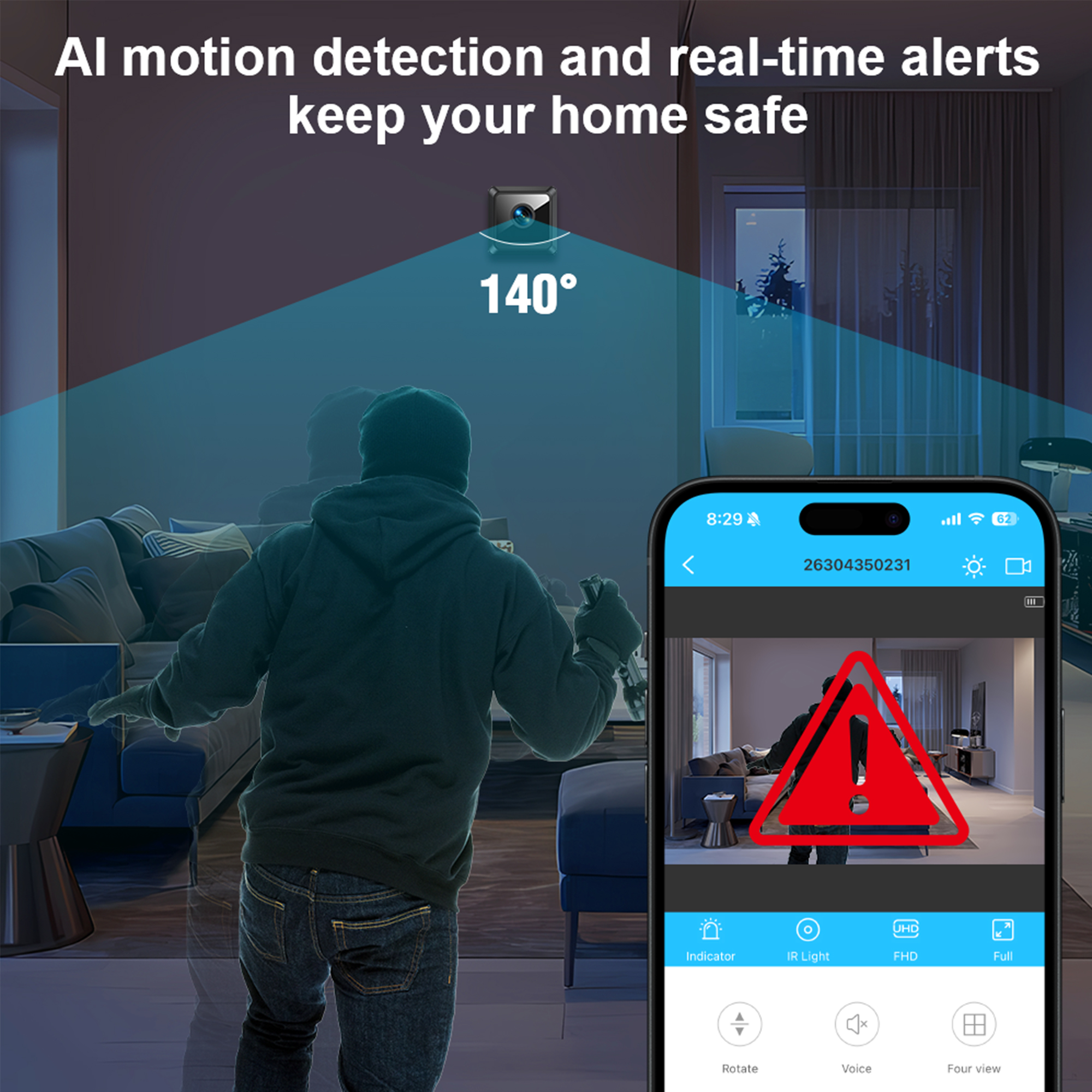 New Wireless Baby Monitor WiFi Security Camera for Home Apartment 1920x1080P Camera Black