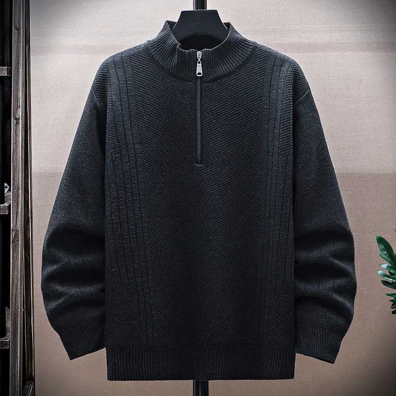 Autumn Winter Mens Fleece Knit Pullovers Fashion Half Zipper Stand Collar Warm Knitted Sweater Men Casual Pullover Sweaters ManZ250918