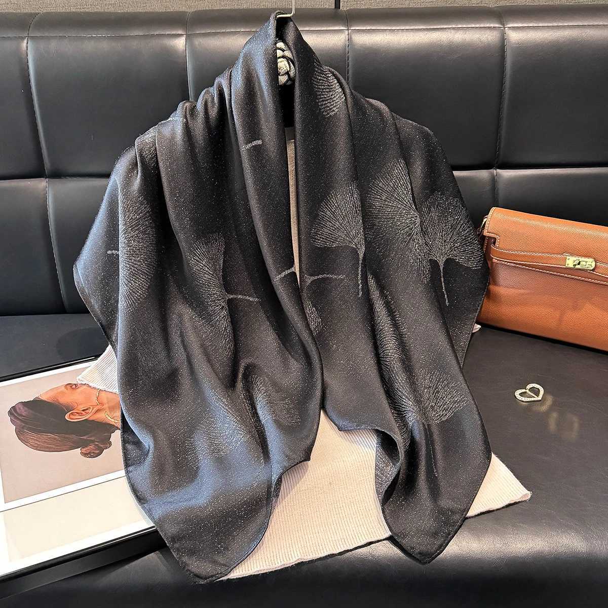 2025 Spring Summer Latest Fashion Wen Ginkgo Print band Fem Wrs Beach Sunscreen Hijab Beach Chiffon Scarf Shls Y250918