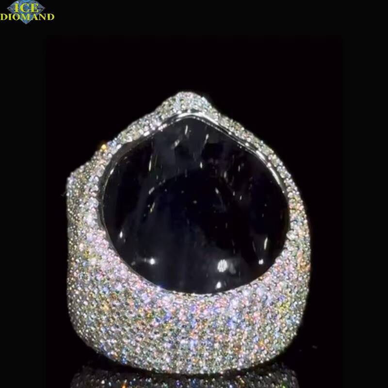 Hip Hop Moissanite Ring Mens Full Ice Ring Rectangular Cross 925 Sterling Silver Custom VVS Moissanite Ring