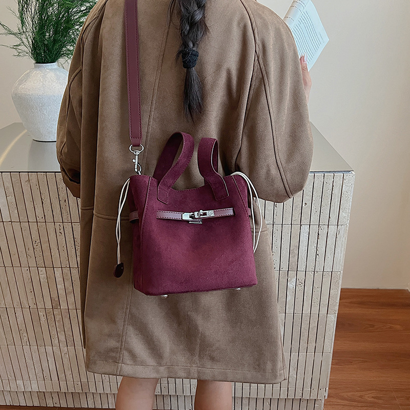 Designer bag free shipping New suede bucket bag with large capacity for commuting to work single shoulder cross body bag black red brown coffee