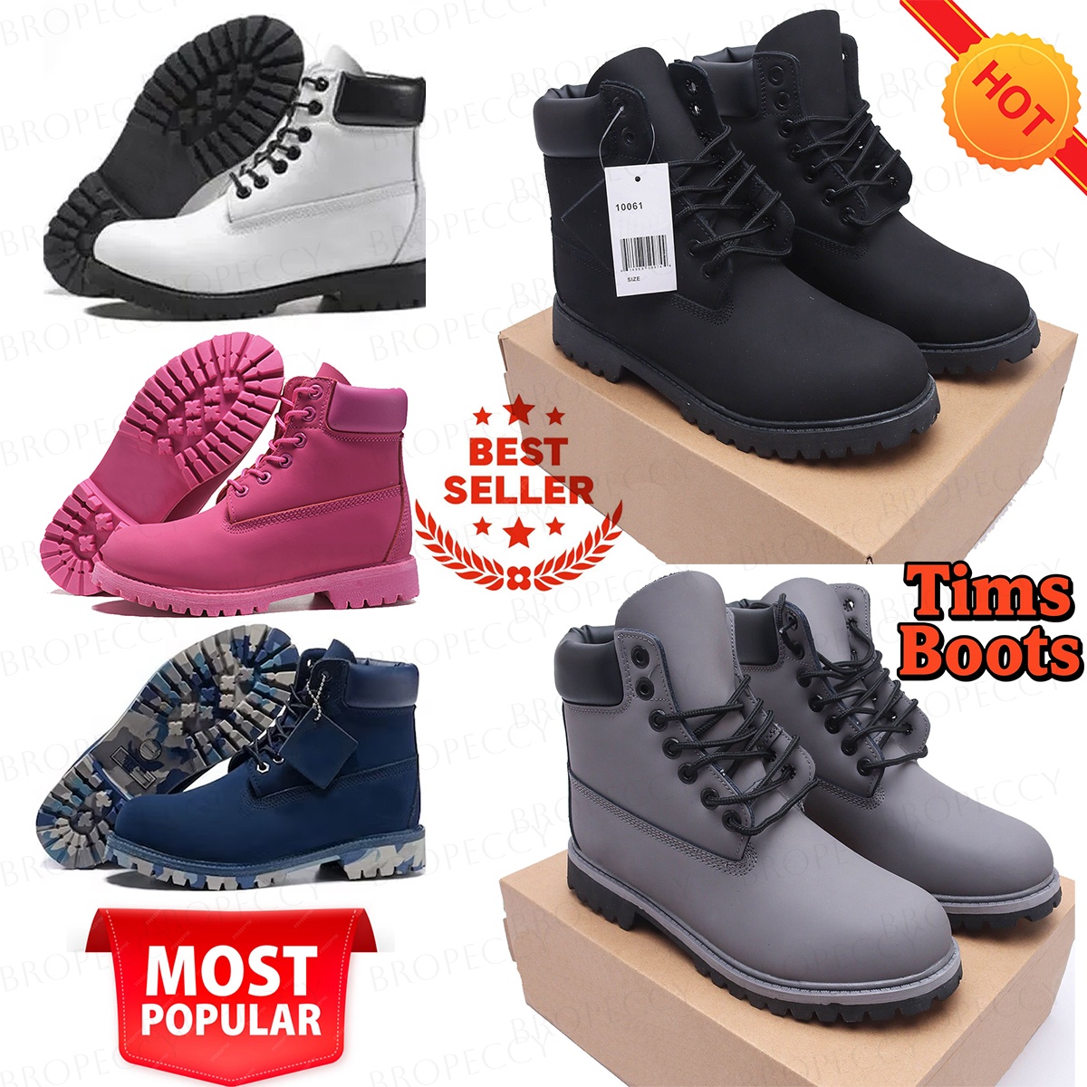 Designer Luxury Tims Boots Men Waterproof Ankle Shoes Cowboy Hiking Motorcycle Boots Yellow Red Blue Black Pink Hiking Booties