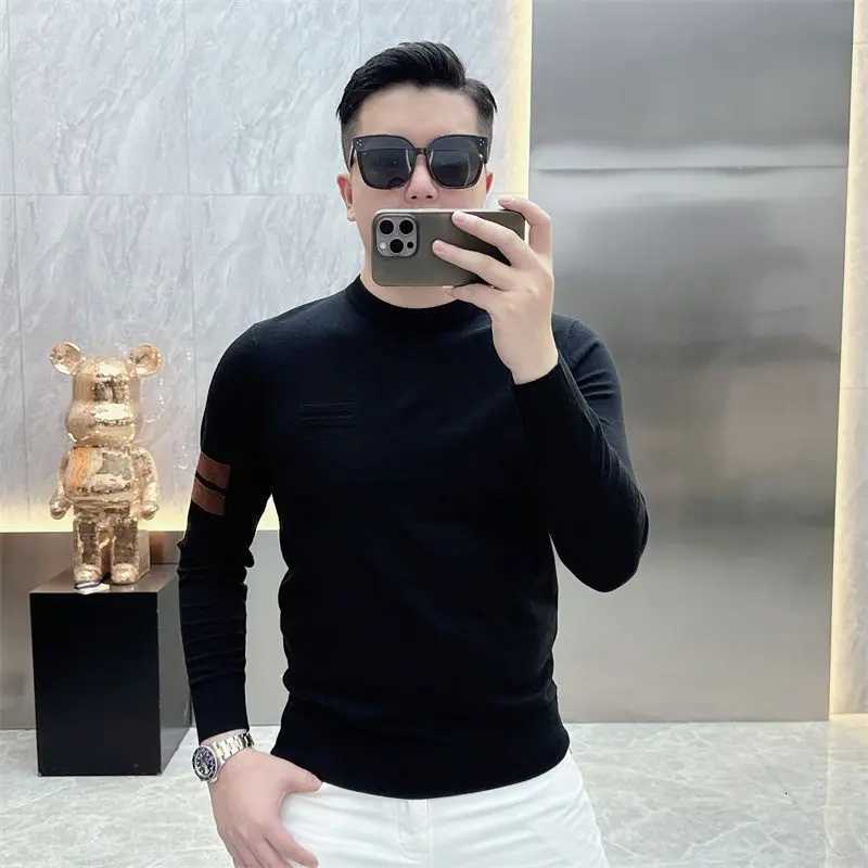 Smart Casual Autumn Winter Sweaters Men ONeck Solid Patchwork Elastic Fashion Luxury Business Long Sleeve Pullovers Knitted TopZ250918