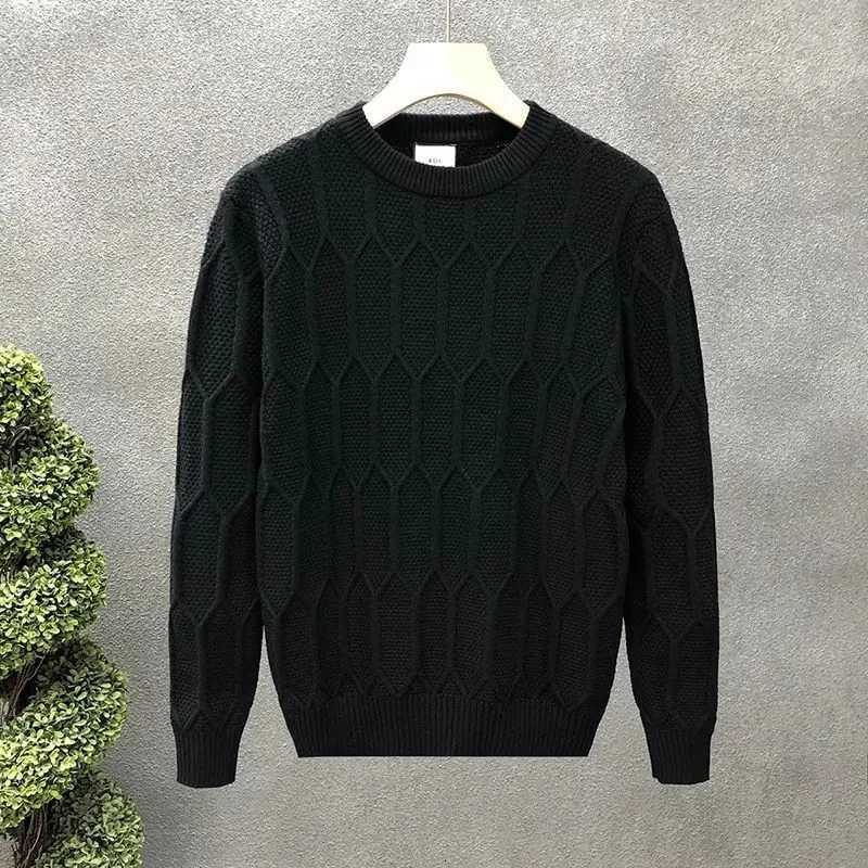 Mens Round Neck New Autumn and Winter Fashion Versatile Casual Sweater Solid Color Base Knit Sweater Loose Warm TopZ250918