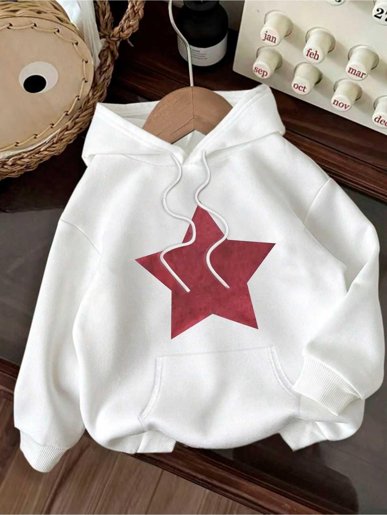 Retro Five Pointed Star Pattern Print 2025 Autumn winter Womens Hoodie Round Neck Long Sleeved Casual Womens ClothingZ250918