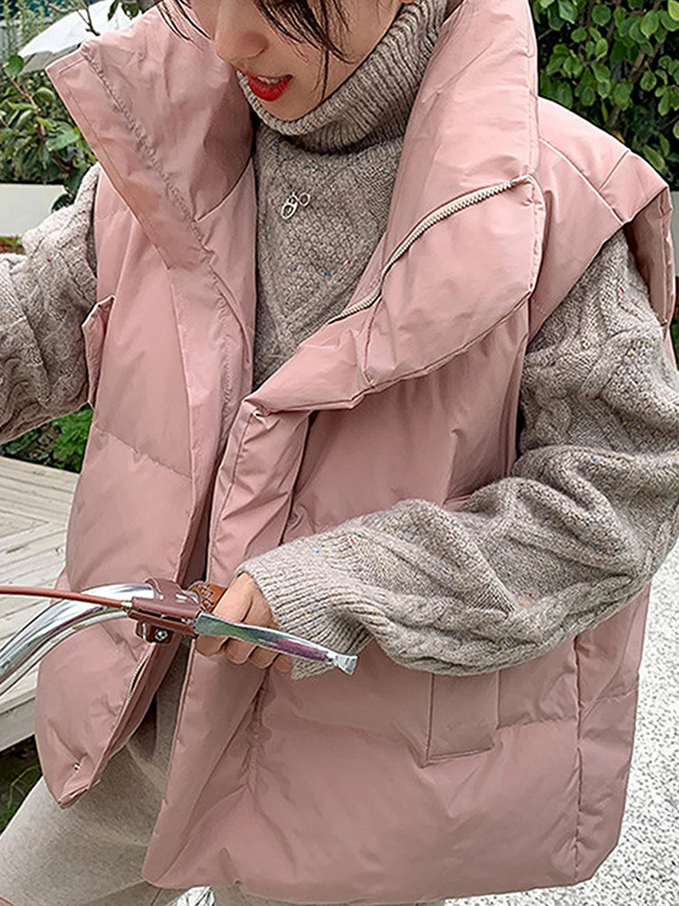 Women Sleeveless Jacket Puffer Vest Ladies Winter Warm Waistcoats Female Solid Stand Collar Coat Loose Outwear Weste Damen 250911
