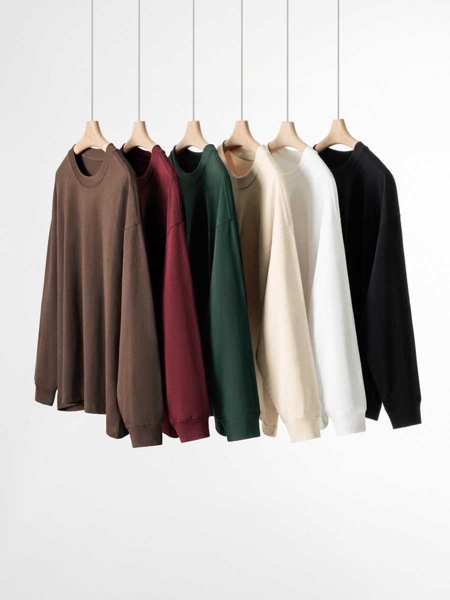 Men's 300g Heavyweight Japanese-Style Minimalist Solid Long-Sleeve T-Shirt - 2024 New AW Versatile Cotton Basic Top-15M