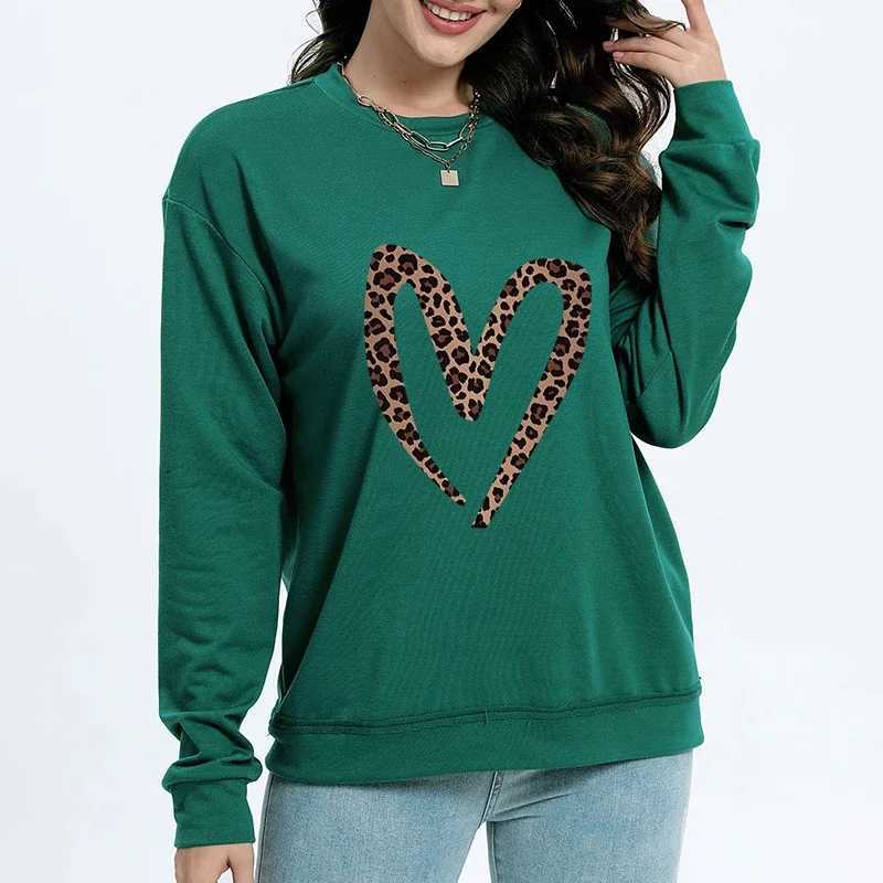 green Pullover Womens Clothing Y2k Hoodies Sweatshirts Hoodies Loose Personalized Love Long Sleeve Girl Leopard Clothes TopsZ250918