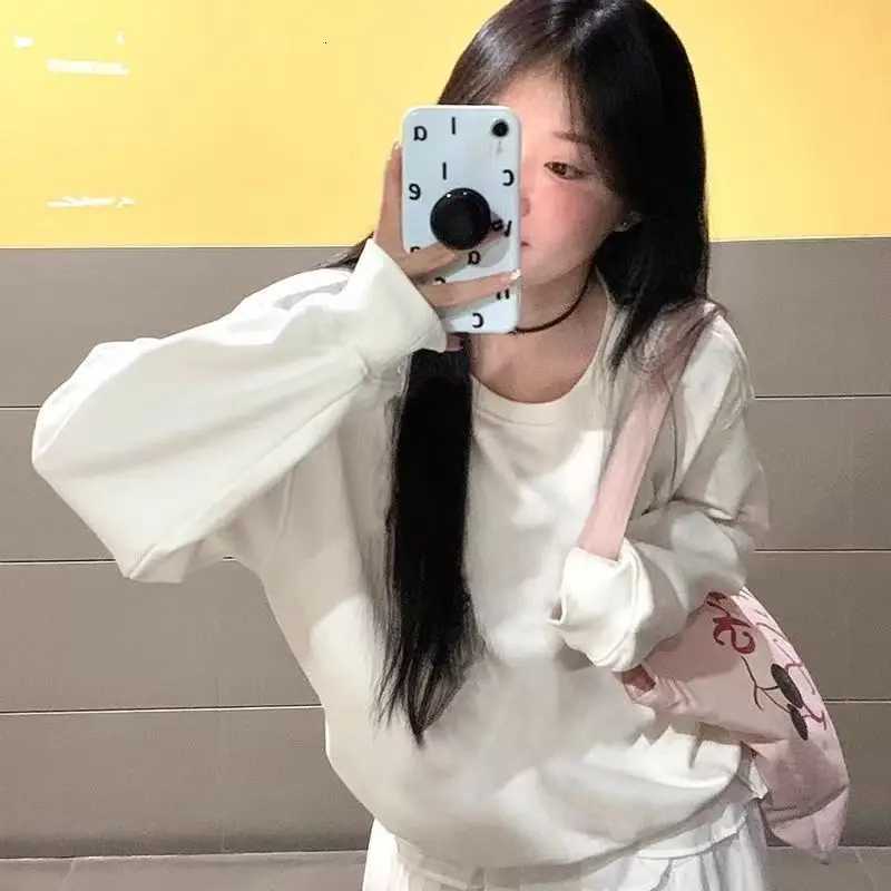 New crew neck sweater womens four seasons thin solid color niche versatile loose casual longsleeved top ins tideZ250918